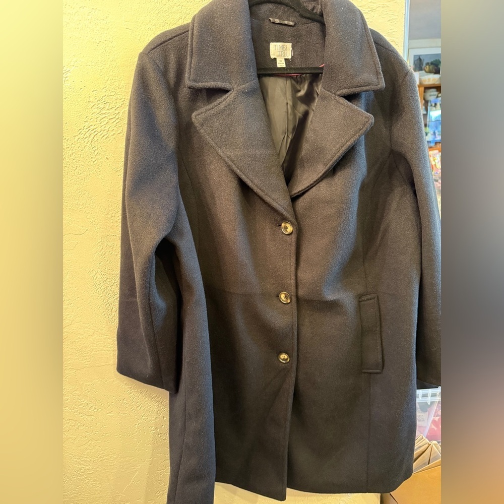 Women’s Sz 2X 3/4 Length Faux Wool Fully Lined Pea Coat with Notched Lapel NEW